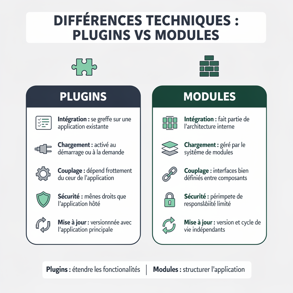 Différences techniques plugins vs modules