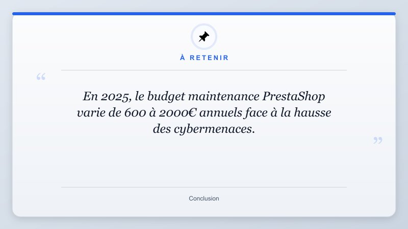 À retenir: En 2025, le budget maintenance PrestaShop varie de 600 à 2000€ annuels face à la hausse des cybermen...