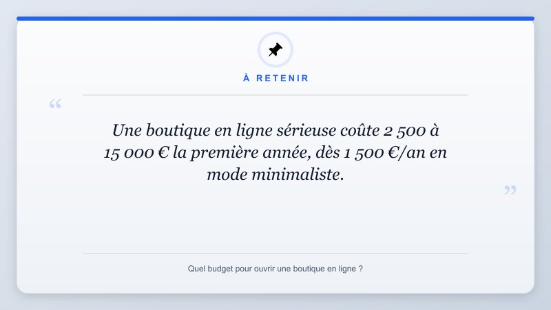 À retenir: Une boutique en ligne sérieuse coûte 2 500 à 15 000 € la première année, dès 1 500 €/an en mode mini...