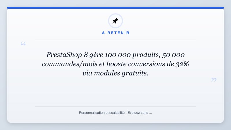 À retenir: PrestaShop 8 gère 100 000 produits, 50 000 commandes/mois et booste conversions de 32% via modules g...