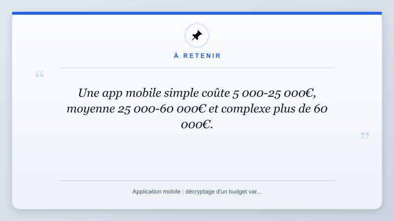 À retenir: Une app mobile simple coûte 5 000-25 000€, moyenne 25 000-60 000€ et complexe plus de 60 000€.