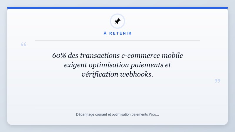 À retenir: 60% des transactions e-commerce mobile exigent optimisation paiements et vérification webhooks.