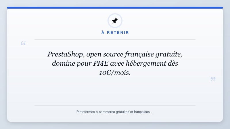 À retenir: PrestaShop, open source française gratuite, domine pour PME avec hébergement dès 10€/mois.