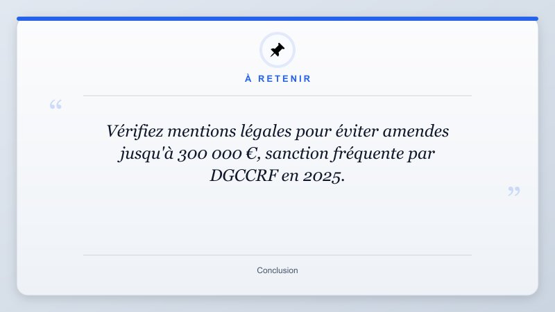 À retenir: Vérifiez mentions légales pour éviter amendes jusqu'à 300 000 €, sanction fréquente par DGCCRF en 20...
