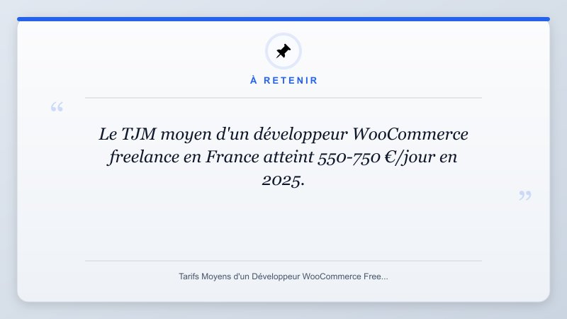 À retenir: Le TJM moyen d'un développeur WooCommerce freelance en France atteint 550-750 €/jour en 2025.
