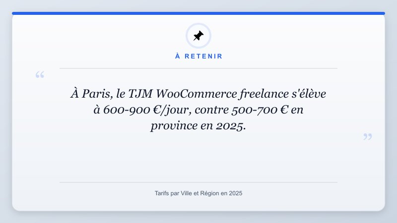 À retenir: À Paris, le TJM WooCommerce freelance s'élève à 600-900 €/jour, contre 500-700 € en province en 2025...