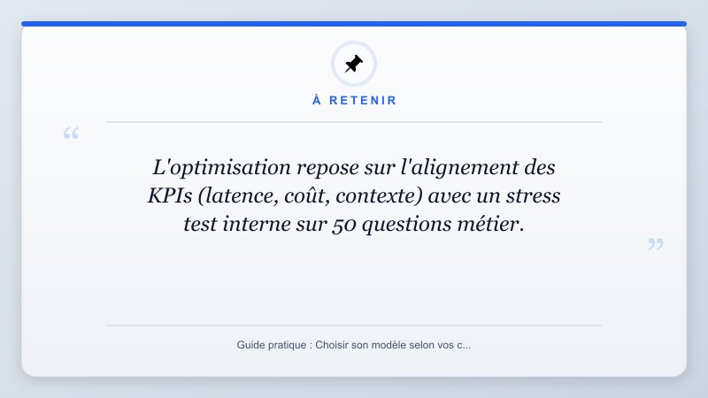 À retenir: L'optimisation repose sur l'alignement des KPIs (latence, coût, contexte) avec un stress test intern...