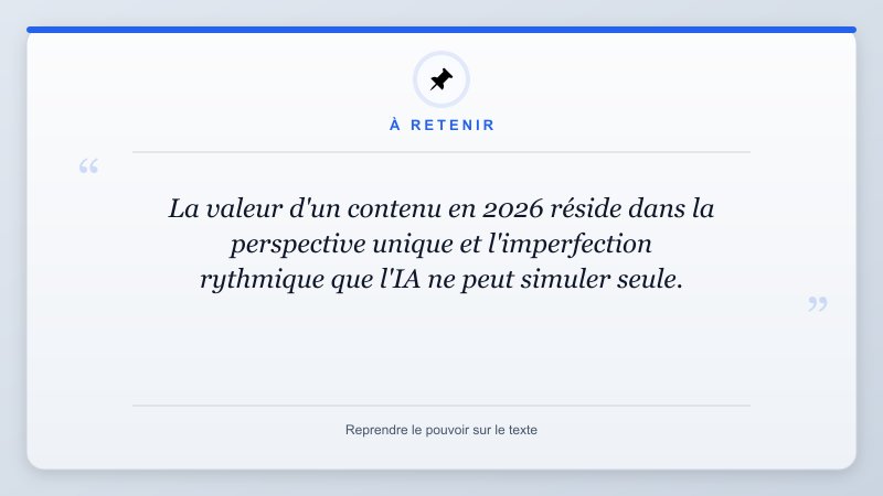 À retenir: La valeur d'un contenu en 2026 réside dans la perspective unique et l'imperfection rythmique que l'I...