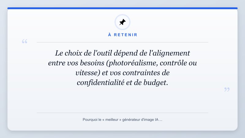À retenir: Le choix de l'outil dépend de l'alignement entre vos besoins (photoréalisme, contrôle ou vitesse) et...