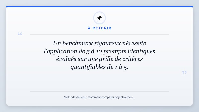 À retenir: Un benchmark rigoureux nécessite l'application de 5 à 10 prompts identiques évalués sur une grille d...