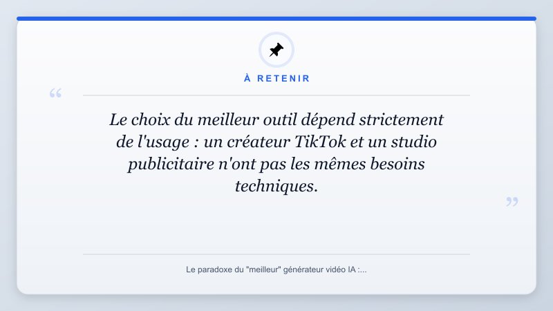 À retenir: Le choix du meilleur outil dépend strictement de l'usage : un créateur TikTok et un studio publicita...