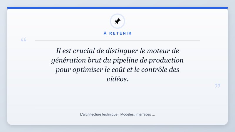À retenir: Il est crucial de distinguer le moteur de génération brut du pipeline de production pour optimiser l...