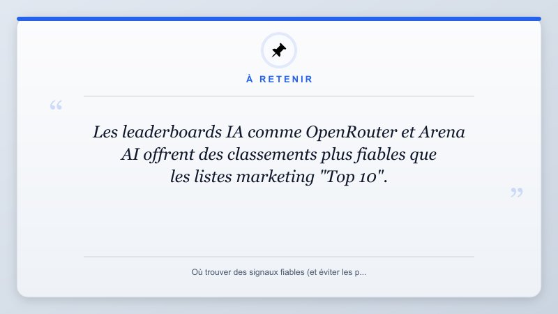 À retenir: Les leaderboards IA comme OpenRouter et Arena AI offrent des classements plus fiables que les listes...