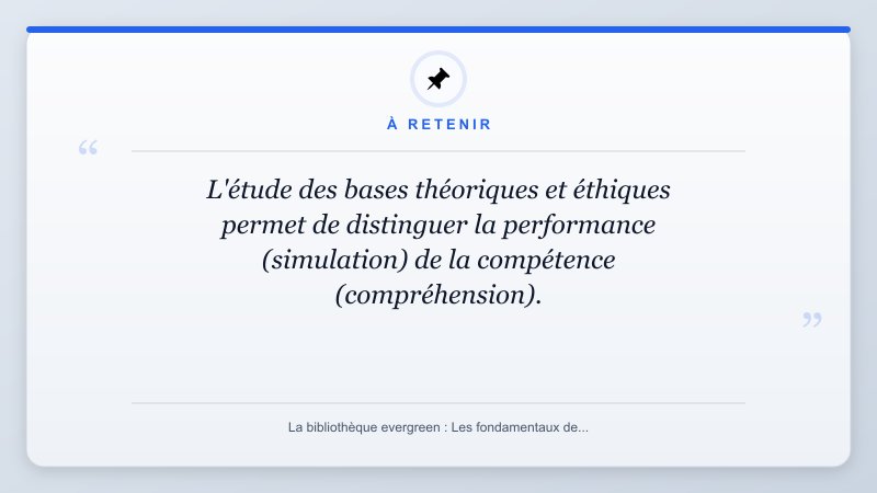 À retenir: L'étude des bases théoriques et éthiques permet de distinguer la performance (simulation) de la comp...