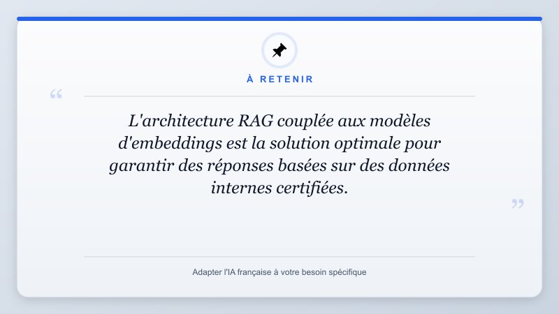 À retenir: L'architecture RAG couplée aux modèles d'embeddings est la solution optimale pour garantir des répon...